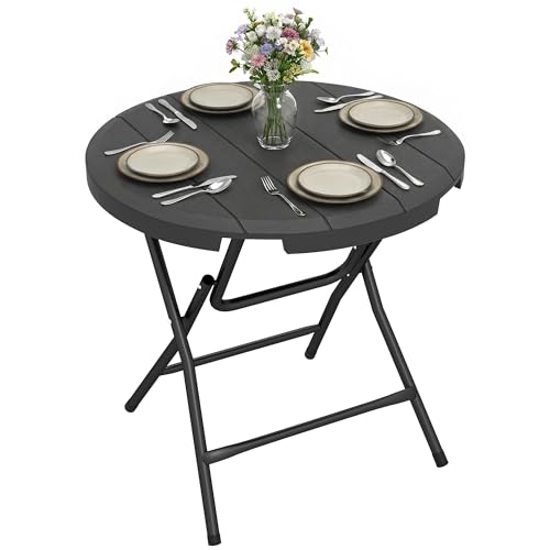 Outsunny Table de Jardin Ronde Table de Salle à Manger extérieur pour 4 Personnes avec Plateau en HDPE et Cadre en Acier dim. Ø 80 x 73H cm Gris foncé