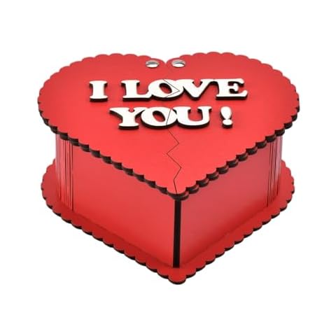 MOOGCO Gift organizer wooden heart box, Gift presentation box for birthday, valentine's day, Christmas anniversary and many more special occasions (I Love You, 4.53x4.53x2.16 in) Cover