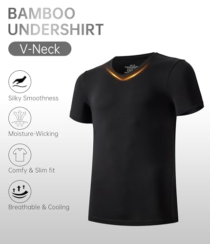 CF Camisetas masculinas de raiom de bambu para homens, camiseta com absorção de umidade, gola V clás