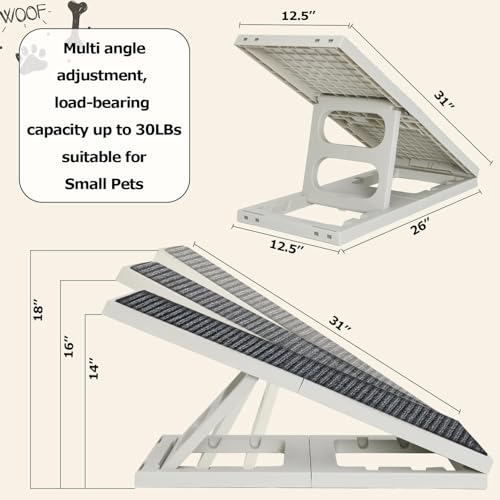 2 in 1 Dog Ramp Bed Adjustable Folding Collapsible for Small Medium Pets Cat Ramp with Non Slip Carpet, Adjustable Height Dog Ramp for Couch,Sofa,Chair - Image 5