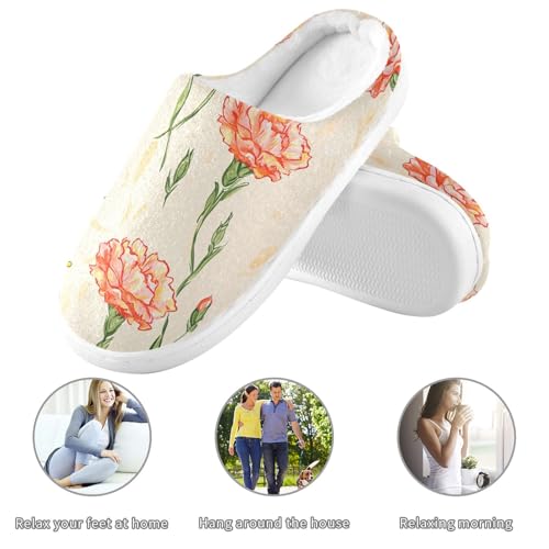 JUNZAN Unique Carnation Neutral Mens Cotton Slipper Wide Memory Foam Bedroom Shoes for Bedroom Christmas Presents 6-73