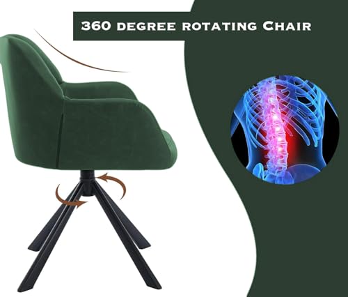 Image of Finch Fox Battle Modern 360 Swivel Mid-Back Arm Faux-Leather Study Upholstered Comfortable Metal Base Computer Office Desk Chair in Dark Green Color (Set of 4)