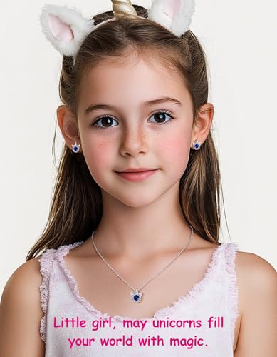 Birthstone Earrings for Girls, 925 Sterling Silver Stud Earrings for Women, Unicorn Gifts for Girls, Cubic Zirconia Studs Earrings, Unicorn Birthday Christmas Gifts for Teens Women4