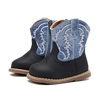 BMCiTYBM Baby Cowboy Cowgirl Boots Infant Western Boots Toddler Boys Girls Round Toe Riding Mid Calf Boots All Seasons for 6 9 12 18 24 Months