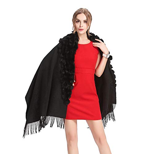 HOSD Moda Mujer Otoño Invierno Lana Con Piel De Conejo Pompon Cálido...