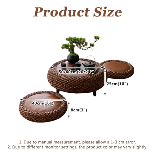 Table basse en rotin stable pour petits salons avec coussin de sol