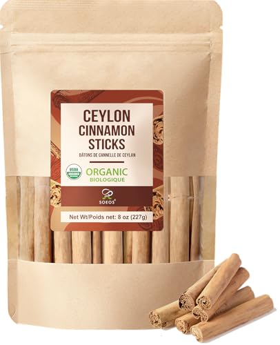 Soeos Ceylon Cinnamon Sticks, 8 oz (227g) Premium Grade Ceylon Cinnamon, Naturally Aromatic Whole for Baking, Cooking, Desserts, and Beverages
