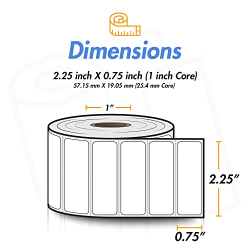 (10 Rolls, 17000 Labels) 2.25" X 0.75" Direct Thermal Blank Shipping Labels For Rollo Label Printer & Zebra Desktop Printers - 1" Core, Multipurpose Upc Barcode Address - Adhesive Perforated #TOP3