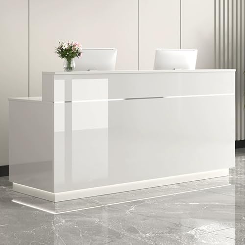 Modern Reception Desk with Locking Drawer, Stylish Front Counter for Office & Retail, Space-Saving Checkout Counter with Storage Cabinet (White & Gold, 60x45cm)