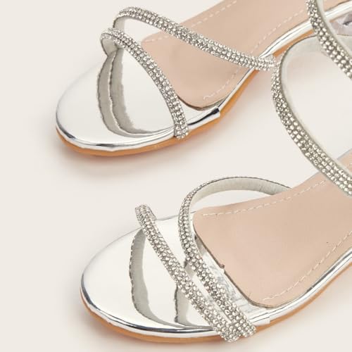 Girls Summer Low Heels Sparkly Rhinestone Princess Sandals Strappy Roman Shoes4