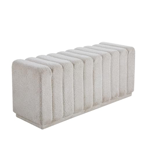Tiiiopkvvv Modern Dining Room Living Room Teddy Fabric Bench End of Bed Stool with Safety Hinge Compatible with Bedroom, Living Room, Entryway, White Teddy.,Non-Slip (White One Size)