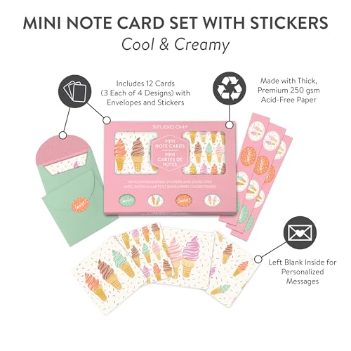 Image of Studio Oh! Cool & Creamy Blank Note Card Set with Envelopes and Stickers 12 Pack Assorted Greeting Cards, 260 GSM Textured Paper Stationery for Thank You Cards, Birthday Cards, Gift Card Envelopes