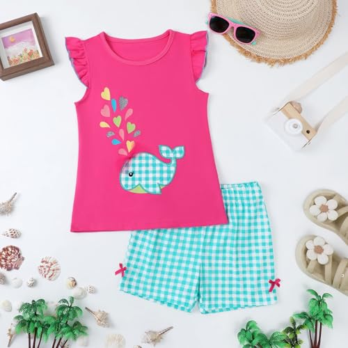 Image of HILEELANG Girls Cotton Short Set Summer 2 Piece Outfit T Shirt Shorts | 100% Cotton, Soft Breathable Fabric, 2 Piece Outfit Set, Elastic Waist, Summer Comfort for Toddler Little Girls
