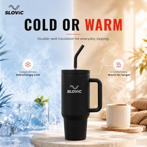Image of SLOVIC Tumbler with Straw [1200 ML] | Black Tumbler for Girls