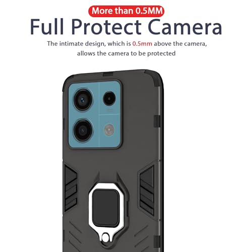 Image of Pikkme Redmi Note 13 5G Back Cover | D5 Tough Armor Bumper | 360 Protection Case | Ring Holder Stand Case for Redmi Note 13 5G (Black)