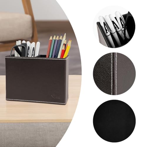 Image of Pen Pencil Holder Cup Container PU Leather Desk Organizer Stand Decor Brush Scissor Holder Decoration Office Desk Home School