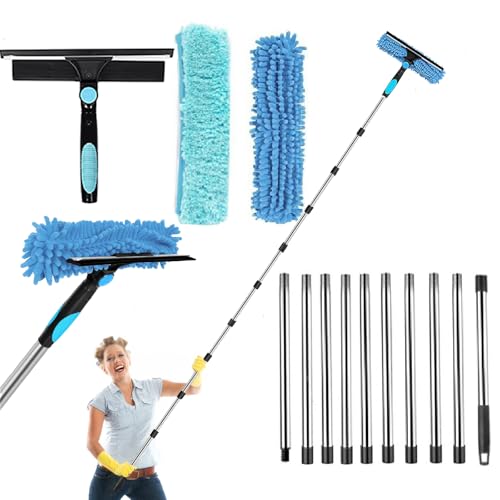 Bolizon 12.8FT(3.9m) Window Cleaning Equipment Window Cleaner with Long Handle(153IN) Professional Window Squeegee Glass Cleaning Tool for High Windows Shower Glass Car RV