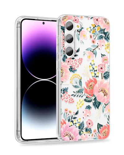 Coque Samsung Galaxy S23 transparente fleur rose pour femme et fille