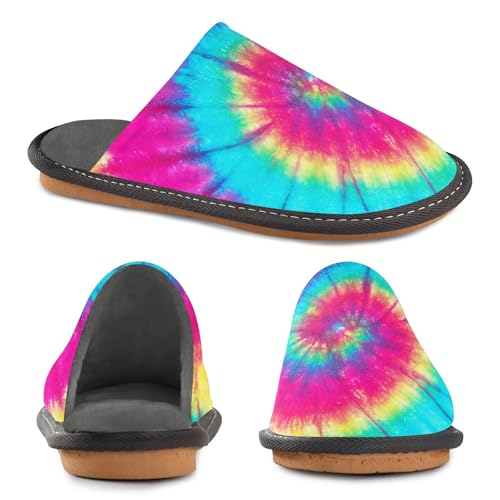 visesunny Women Men's Fuzzy Slippers Plush Warm Winter Tie Dye Colorful Rainbow Cozy House Slippers Comfy Indoor Shoes2
