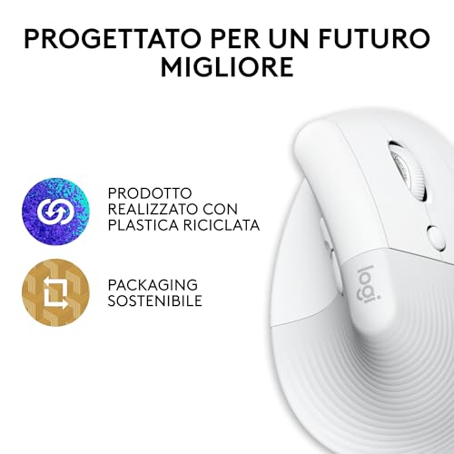 Lift for Mac, mouse ergonomico wireless, Bluetooth, clic silenzioso, smartwheel silenziosa, 4 pulsanti personalizzabili, per macOS/iPadOS/MacBook Pro/Macbook Air/iMac/iPad - OffWhite - Mouse gaming - Immagine 5