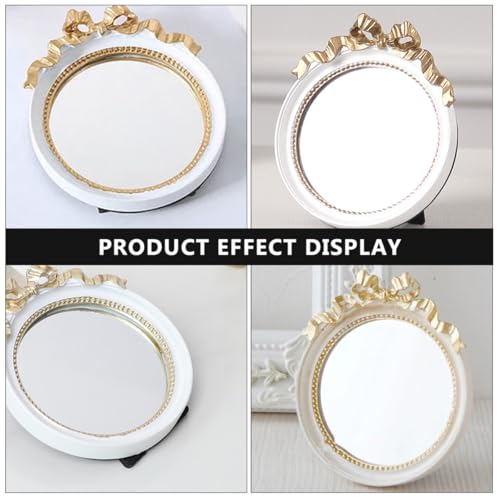 Espejo de maquillaje portátil redondo con moño beige miniatura 5