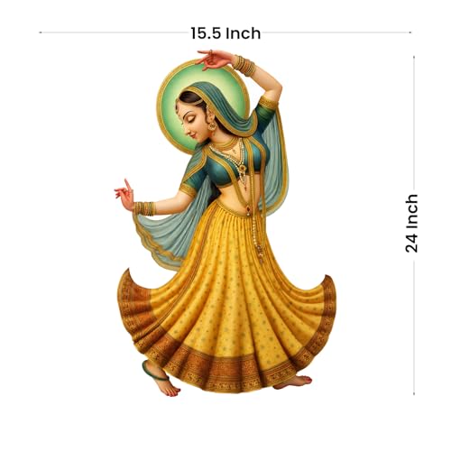 Image of Rangoli Indian Classical Dancer Wall Sticker 15.5 x 24 Inch Traditional Art Design Self Adhesive Wall Decor for Living Room Bedroom Hall Cultural Theme Wall Art