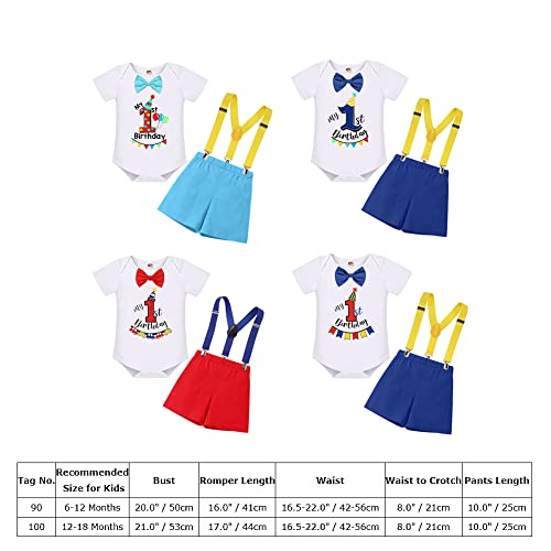 Baby Boy First Birthday Cake Smash Outfit My 1St Birthday Party Photo Shooting Props Gentleman Bow Tie Cotton Short Sleeve Romper Bodysuit Y-Back Suspenders Shorts Pants 3Pcs Set Red 12-18 Months #TOP6