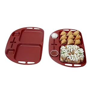 SIMPARTE Unbreakable Plastic Kid-Friendly Serving Tray with Toothpick Holder, 4 Partitions for Tea and Snacks|Parties…