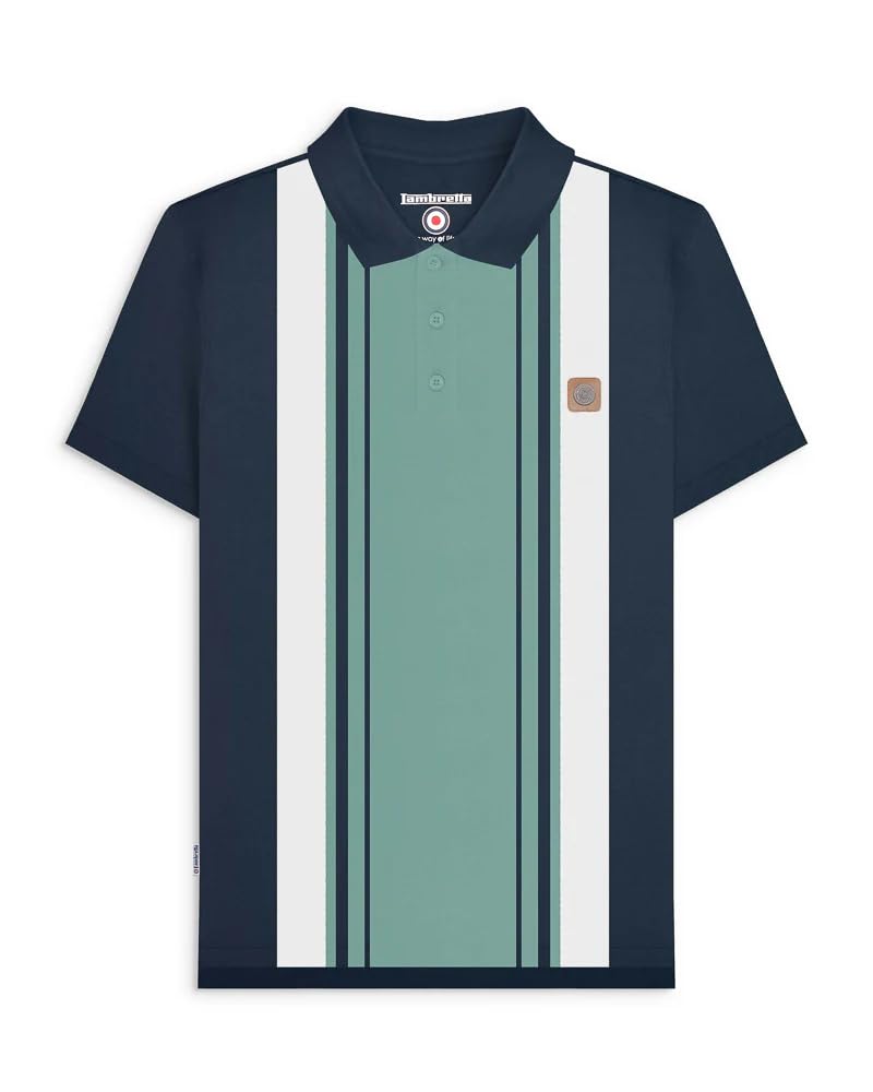 Lambretta Mens Classic Short Sleeve Polo Shirt - Navy/Smoke Blue - XL