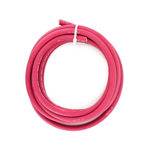 Azzy Reels 1/0 Gauge Heavy Duty Pure Copper Welding Cable 600 Volt - Premium Quality 50 Feet Ultra Flexible Wire with EPDM Jacket, Red - Made in The USA