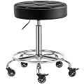 CoVibrant Lockable Rolling Stool Adjustable Swivel Stool with Noiseless Rubber Wheels and Foot Rest for Kitchen Medical Esthetician Studio