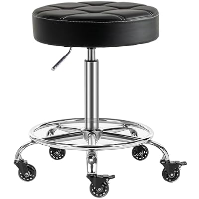 CoVibrant Lockable Rolling Stool Adjustable Swivel Stool with Noiseless Rubber Wheels and Foot Rest for Kitchen Medical Esthetician Studio