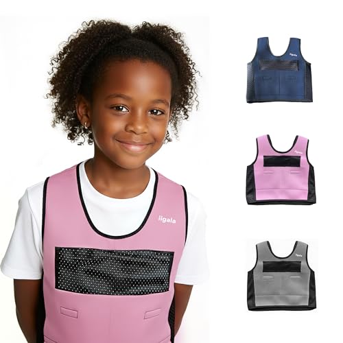 Iigala Gilet de Compression Lesté Sensoriel pour Enfants Autistes | 6 Coussinets de Poids Amovibles, Néoprène Apaisant, Anti-surcharge Sensorielle SPD (Rose, M)