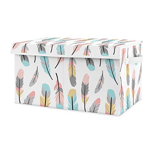 Image of Sweet Jojo Designs Turquoise and Coral Boho Girl Baby Nursery or Kids Room Small Fabric Toy Bin Storage Box Chest for Feather Collection