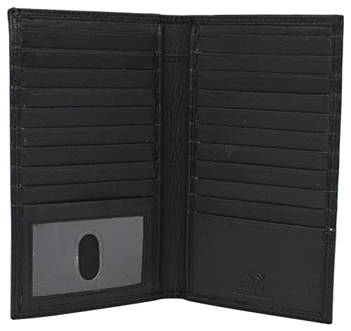 RFID Blocking Bifold Genuine Leather Credit Card ID Holder Long Wallet (Black)