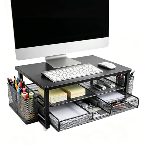 Support de moniteur ergonomique avec tiroir de rangement et porte-stylos - 2