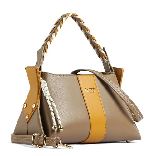 Image of EXOTIC Noire Twist Structured Handbag with Braided Handle & Multi-Compartment Design