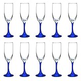 DISCOUNT PROMOS Champagne Flute 6.25 oz. Set of 10, Bulk Pack - Great for Cocktails, Wedding Favors, Bachelorette Party Decorations, Party Favors - Blue Bottom Color
