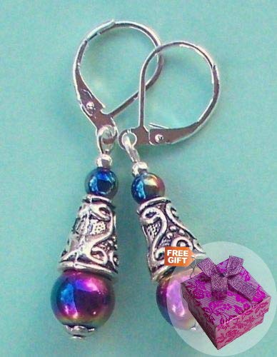 Rainbow Hematite Bali Cone Earring Sp Leverback Handcrafted Rhinestone Earrings For Women Set + Gift Box For Free