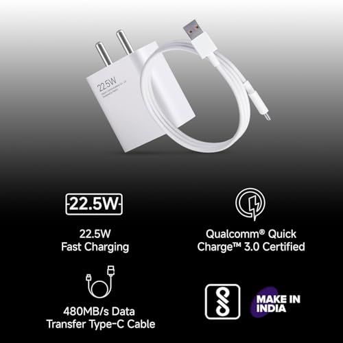 Image of 22.5W Ultra Fast Speed Charger with USB-C Cable for Xiaomi Mi Smartphones, Quick Charge 3.0 Power Adapter for Redmi Note Series, Poco, Mi, Type C Devices, Power Delivery, White