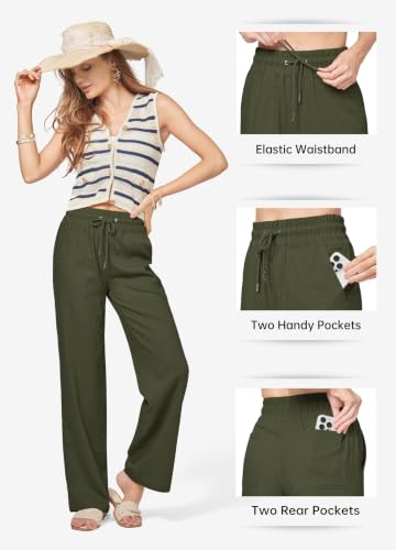 Image of Willit Women Linen Pants Wide Leg Casual Palazzo Pants Beach Summer Lounge Pants Trousers with Pockets 29 inch /31 inch / 33 inch