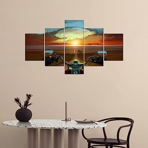David Mann Motorcycle Rider Landscape 5 Piece Oil Paintings Modern Canvas Prints Artwork Printed On Canvas Wall Art For Home Office Decorations Framed Ready To Hang #TOP4