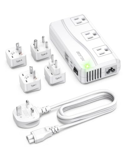 Image of BESTEK 220V to 110V Voltage Converter, 300W Step Down Power Converter with 3 AC Outlets & 4 USB Ports(PD20W), International Travel Voltage Transformer for US Appliances, UK /EU /AU /India Plug Adapters