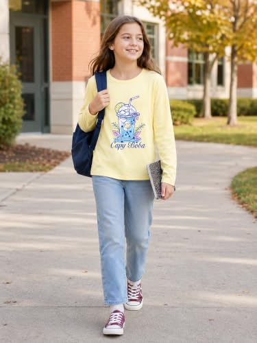 Image of Girls Long Sleeve T-Shirt Cute Versatile Basic Casual Top Size 6-18 | Soft Stretchy Tee for All Day Comfort, Versatile Layering Top for Cold Days, Cute Casual Style for Girls, Durable Easy Care