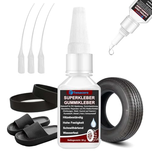 Tenacore 30g Gummikleber Extra Stark Wasserfest Starke Bindung Gummi Kleber Transparent Sekundenkleber Extra Stark für Gummiprodukte Reifen Stiefel Gürtel Bastelarbeiten