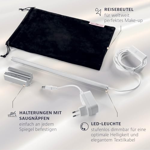 My BEAUTY LIGHT® Glamour Edition 5-in-1 LED-Spiegelleuchte simuliert Tageslicht für strahlende Make-Up Looks | 5 verschiedene Lichteinstellungen, elegantes Design & Textilkabel, einfach anbringbar