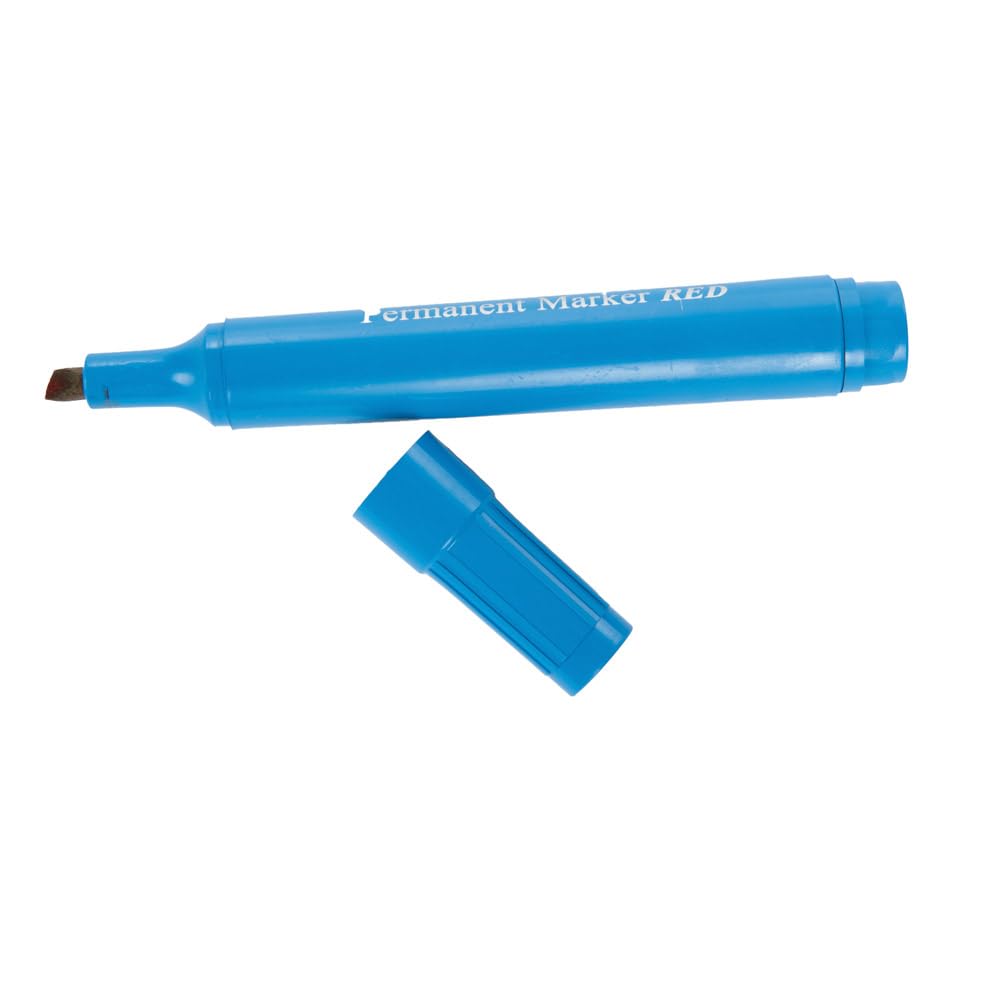 FRANZ MENSCH 20 Stück Hygostar Permanentmarker mit Keilspitze | detektierbar, blau, Schriftfarbe: rot, Permanent-Marker, Textmarker, detektierbar