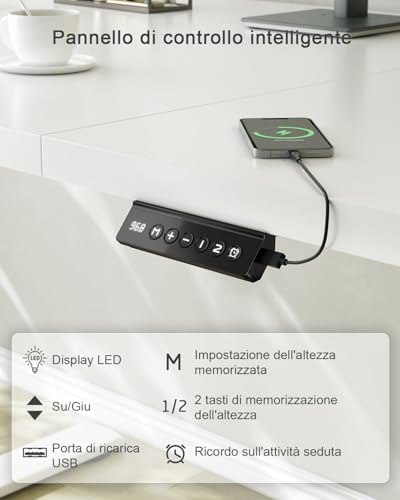 JUMMICO Scrivania Regolabile in Altezza, Scrivania Regolabile Elettrica con Smart Panel da caricatore USB, Scrivania in Piedi con Funzioni di Memoria, Standing Desk 160 x 70 cm, Bianco - 5