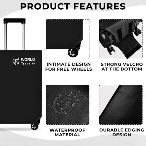 Image of Kraptick Non-Woven Luggage Cover - Waterproof, Dustproof, and Stretchable Luggage Protector Cover, Durable Non-Woven Luggage Case for Trolley Bags with Stretchable and Durable Design (Black-28 Inch)