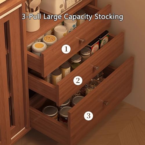 Stylish Buffet Cabinet with Acrylic Sliding Door, Large Capacity Hutch Cupboard, Multi-Functional Kitchen Storage, Coffee Bar Cabinet for Living Room & Bedroom (Brown)